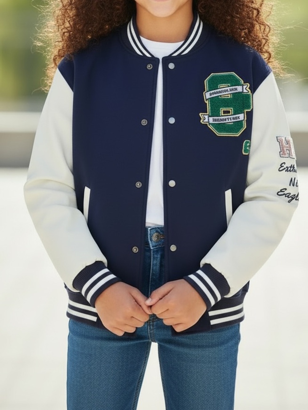 Limited Too Girls Varsity Letterman Jacket Navy Blue White Size M 10 NWT